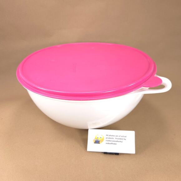Tupperware Thatsa 32 Cup Mixing Bowl White Pink Lid #2539A - Picture 1 of 5